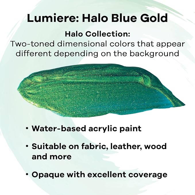 Jacquard Lumiere 8oz Fabric Paint Halo Blue Gold - Image 2