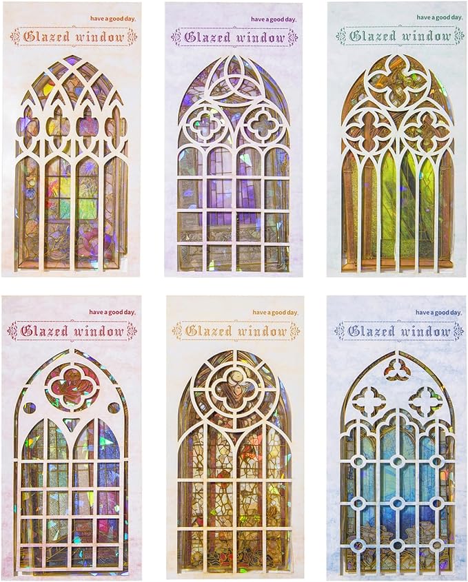 Glazed Flower Window Frame Stickes, 60 Pieces Glitter Holographic Transparent - Image 2