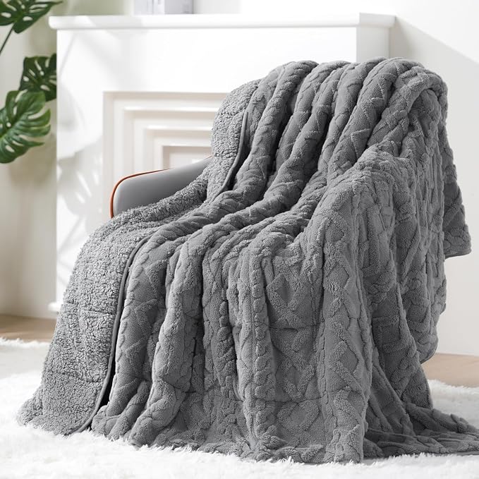 Super Fuzzy Soft Sherpa Fleece Weighted Blanket, 15 lbs Dual Sided Fluffy Heavy by EazfyPro