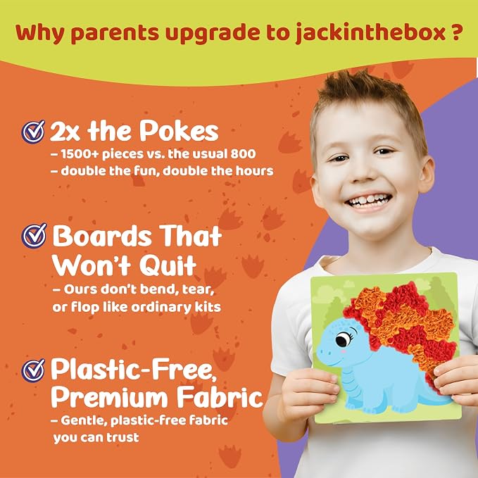 jackinthebox Poke Poke Art – Dinosaurs Theme, Mess-Free Fabric Art and Craft - Image 5