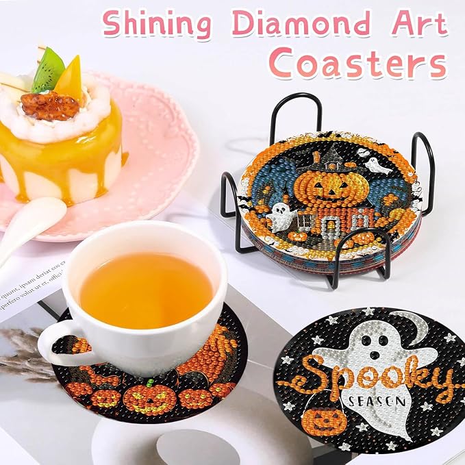 8 PCS Halloween Diamond Art Coasters Kits Diamond Painting Coaster | Diamond - Image 5