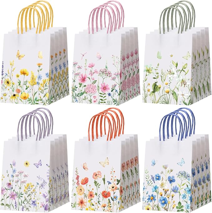 Gaillty 24 Pcs Wildflower Paper Gift Bags 6 Styles, Floral Goodie Bags by Unknown