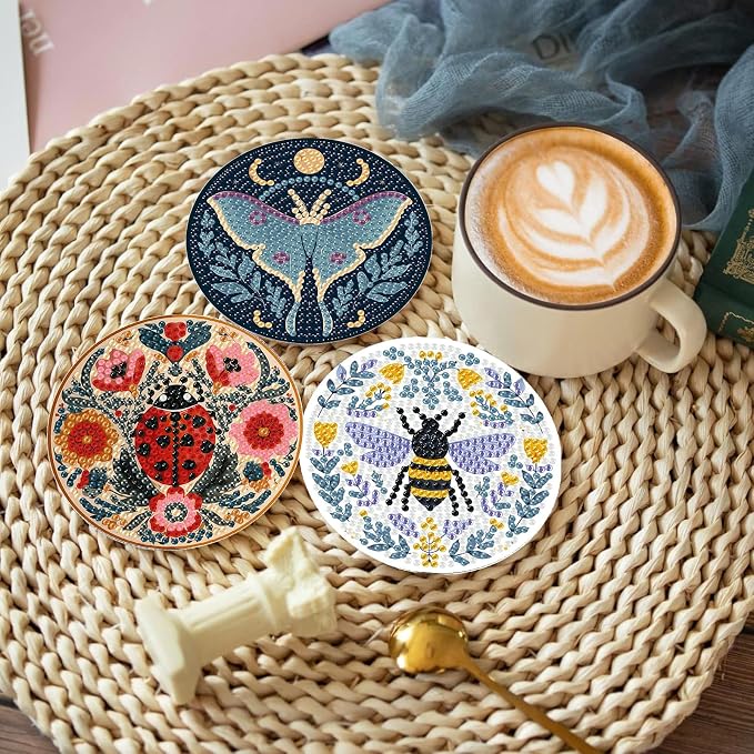 Gemozaic 8PCS Diamond Art Coasters Kit, Insects Diamond Painting Coasters - Image 4
