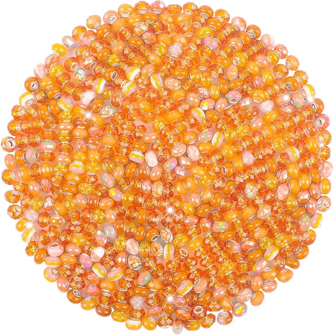 200Pcs Large Hole Beads Spacer Beads Orange Assorted European Craft Big Beads by BRACELETMAKINGKIT