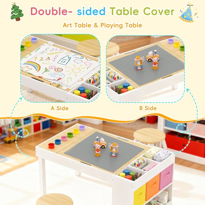Kids Art Table and 2 Chairs Set, Wooden Craft Desk - Image 2