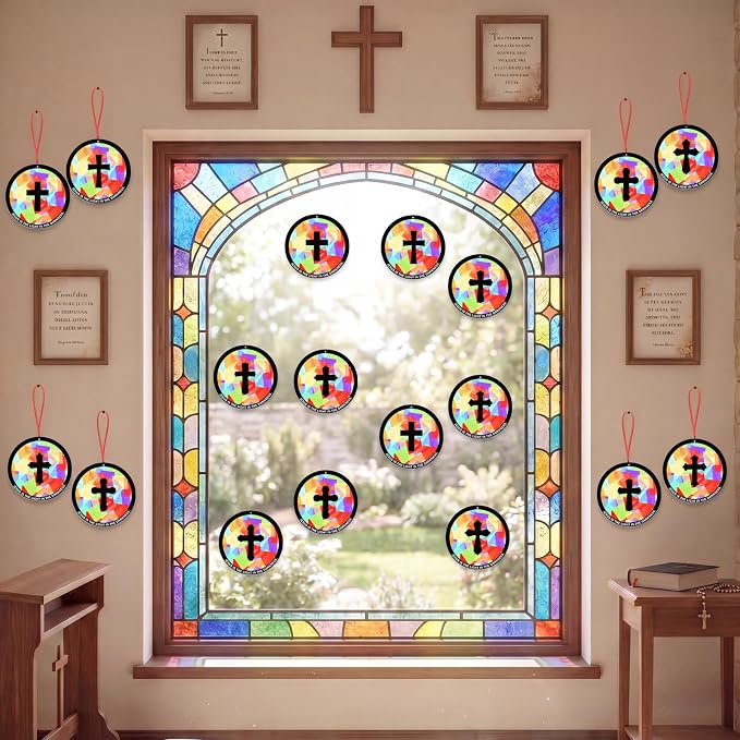 48PCS Sunday School VBS Crafts Bulk: Paper Cross Nativity Suncatchers, Jesus - Image 7