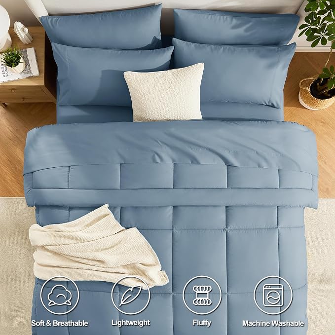 CozyLux California King Comforter Sets Mineral Blue, 7 Pieces Cal King Bed in a - Image 2