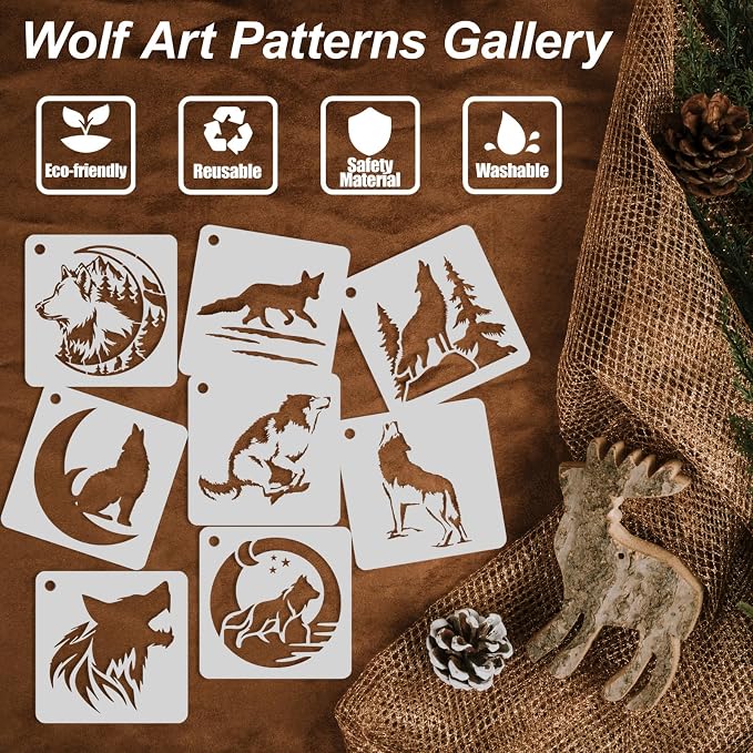 Wolf Stencils for Painting, Wildlife & Forest Scene Patterns, for Canvas Art - Image 3