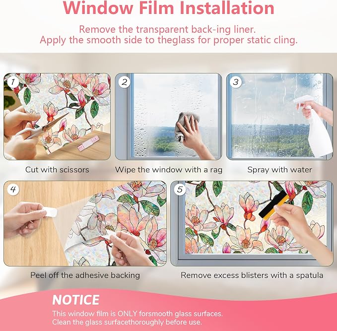 NINETREX Window Privacy Film, Stained Glass Floral Window Clings, Static Cling - Image 7