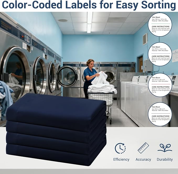 Bulk King Flat Sheets Only, 6 Pack Quick Sort Top Bed Sheet, Color-Coded Label - Image 4
