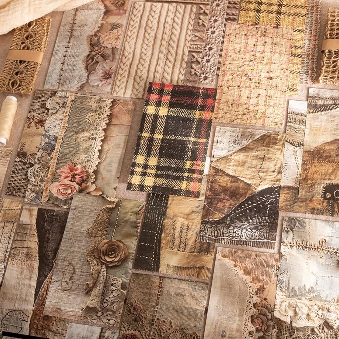 180 Sheets Vintage Fabric Texture Scrapbook Paper, 3.1x5.5 Aesthetic Lace & - Image 4