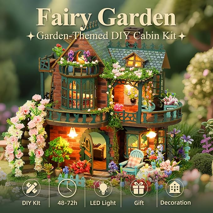 DIY Miniature House Kit with LED Lights, Fairy Garden Wooden Mini House - Image 2
