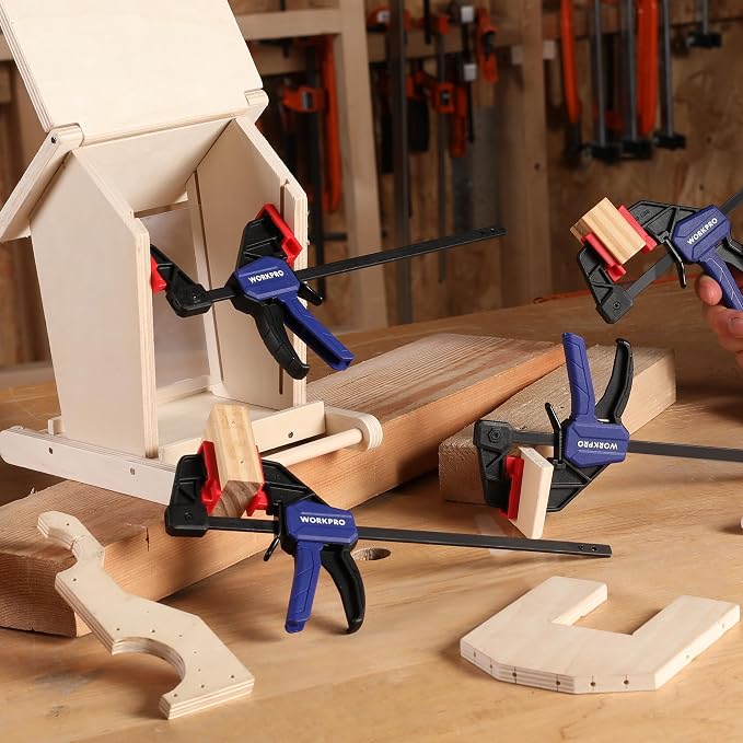 WORKPRO 6" Mini Bar Clamps for Woodworking, One-Handed Clamp/Spreader, Wood - Image 8