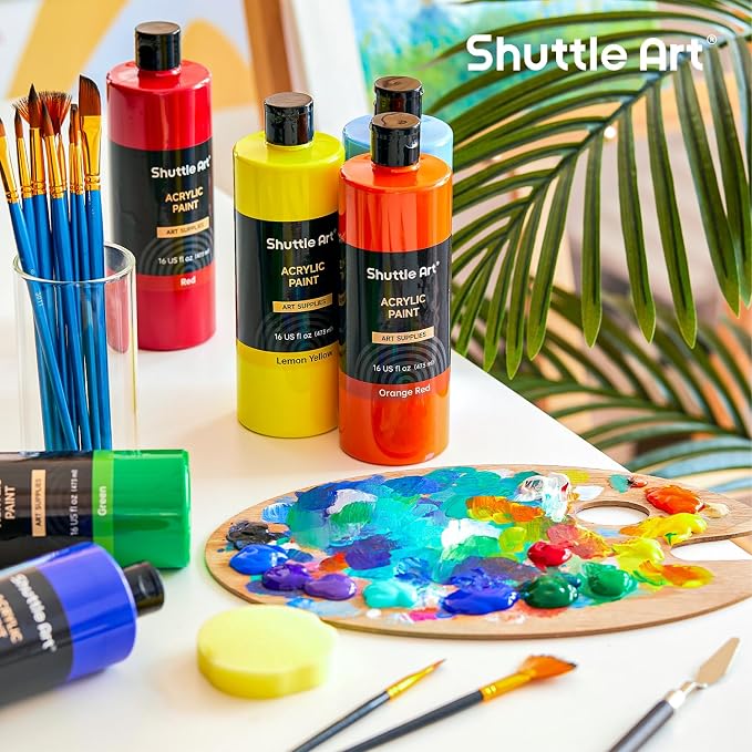 Shuttle Art Acrylic Paint, 12 Colors Acrylic Paint Large Bottle Set, 473ml/16oz - Image 8