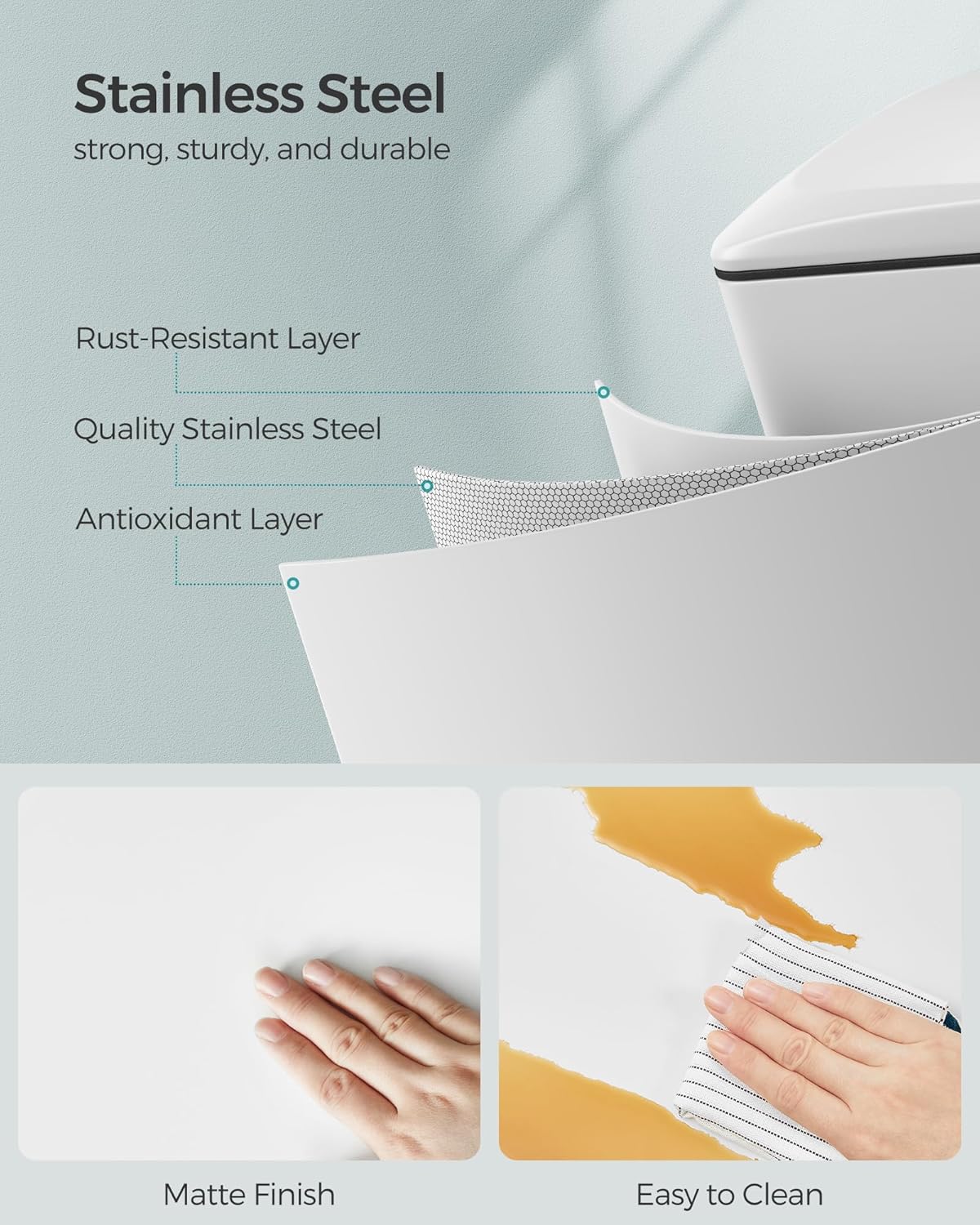 SONGMICS Slim Trash Can, 13-Gallon (50 L) Garbage Can for Narrow Spaces with Soft-Close Lid, Inner Bucket, and Step-on Pedal, Stainless Steel, 15 Trash Bags Included, White ULTB510W48