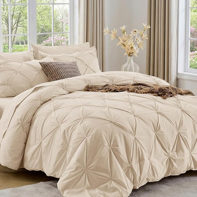 Sasttie California King Comforter Set, 7-Piece Bed in a Bag Cal King, Pintuck by SASTTIE