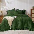 JOLLYVOGUE Dark Green Twin Size Comforter Set, 2 Pieces Seersucker Lightweight by JOLLYVOGUE