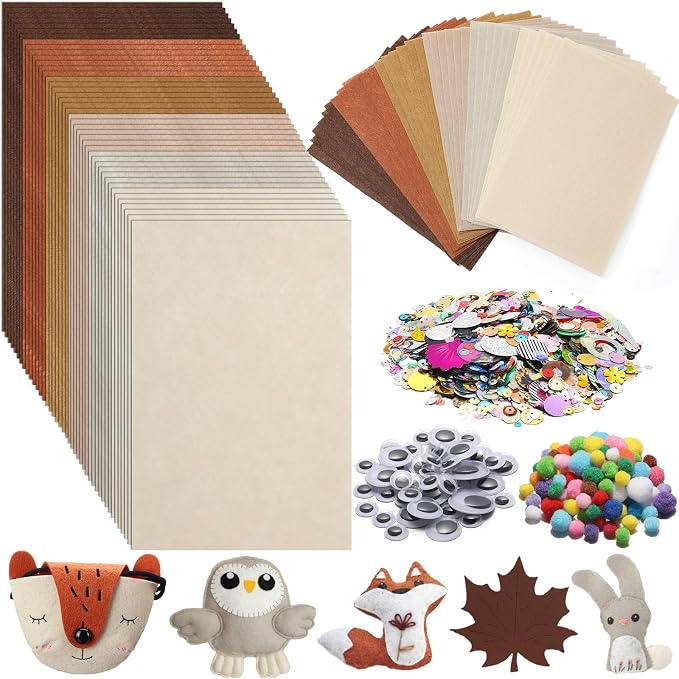 gisgfim 42Pcs Brown Felt Fabric Sheets Craft Kit 8 x 12 Inch Assorted Soft by gisgfim