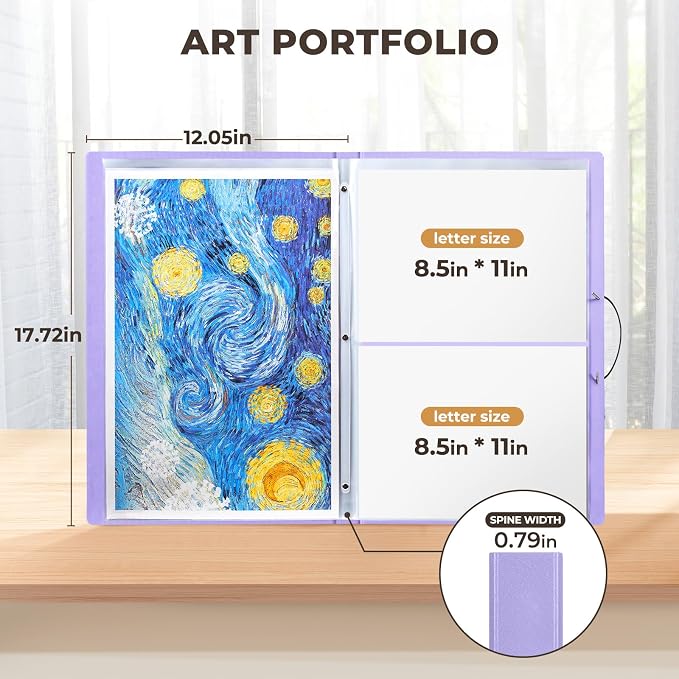 JoyCat 11 x 17 Art Portfolio Binder, 40 Acid-Free Clear Pockets Art Folder - Image 2