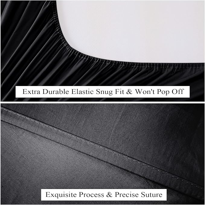 Queen Size Fitted Sheet Only Black, 100% Egyptian Cotton 600 Thread Count - Image 5