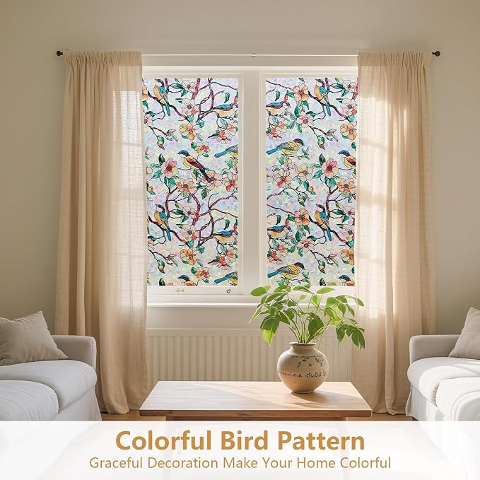 Kromapolis Window Privacy Film, Stained Glass Sticker Floral Window Clings - Image 2