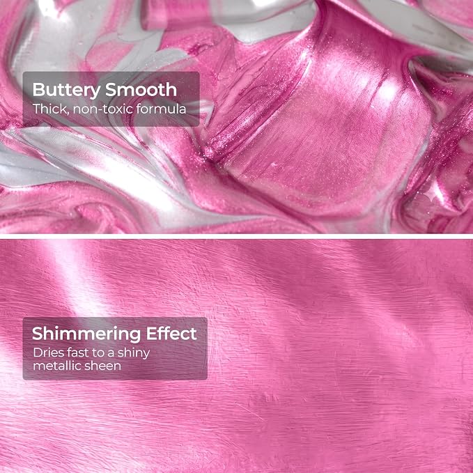 Nicpro Metallic Pink Acrylic Paint, 8.45oz/250ml Pearlescent Rose Shimmer | - Image 4
