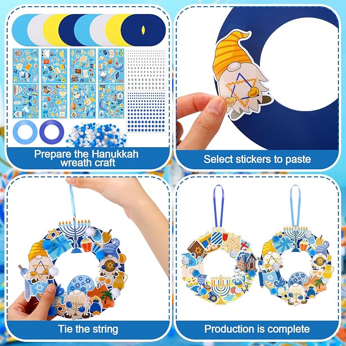 Hollowfly 48 Sets Hanukkah Wreath Craft Kits DIY Menorah Hanging Ornaments Make - Image 4