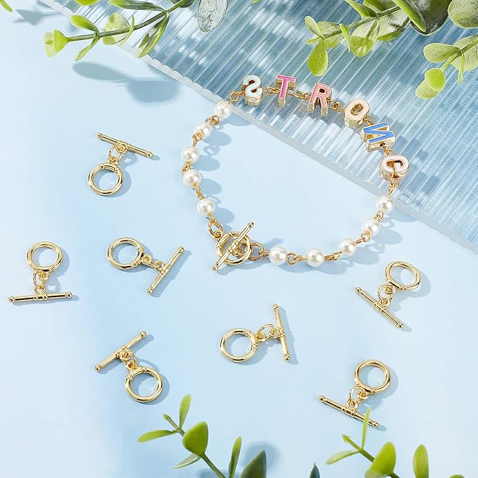 Beebeecraft 15 Sets 18K Gold Plated Toggle Jewelry Clasps Connectors Round Ring - Image 5