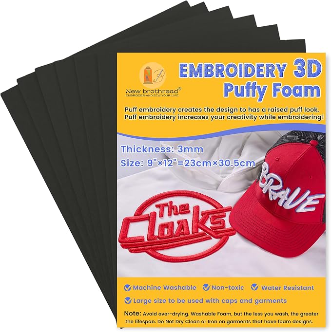 New brothread - 16 Options- 6PCS Embroidery Puffy Foam 9″x12″ Large Size 3MM by Newbrothread