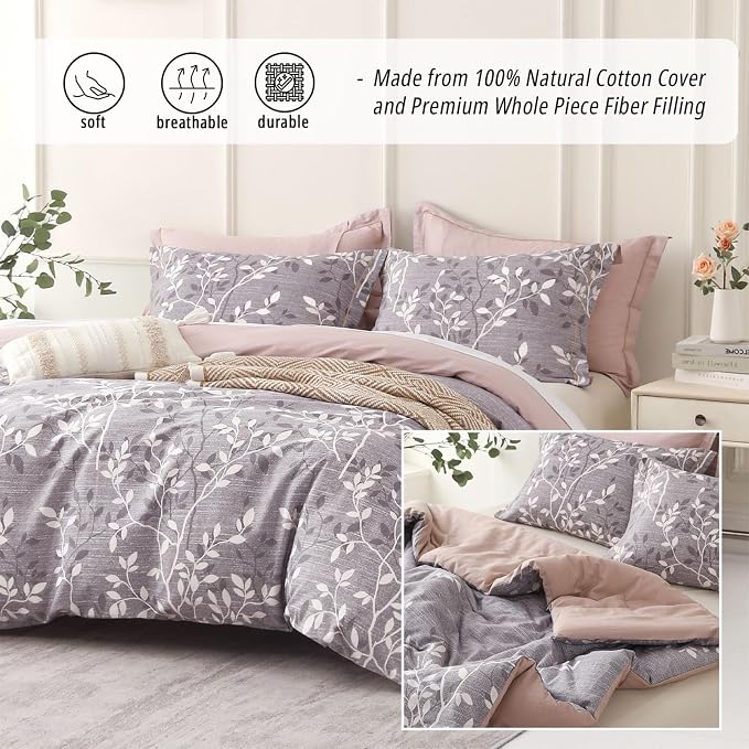LEMIROE Vintage Gray Cotton Comforter King Size 3Pcs - Image 2