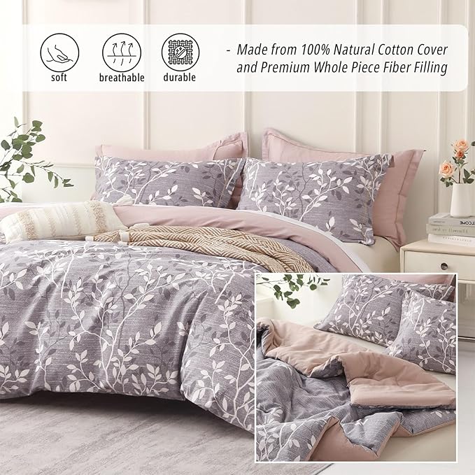 LEMIROE Vintage Gray Cotton Comforter Queen Size 3Pcs - Image 2