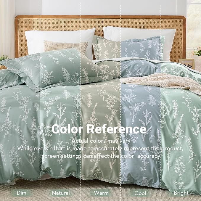MUXHOMO Duvet Cover King Size, Reversible Floral Green Duvet Cover Set - Image 3