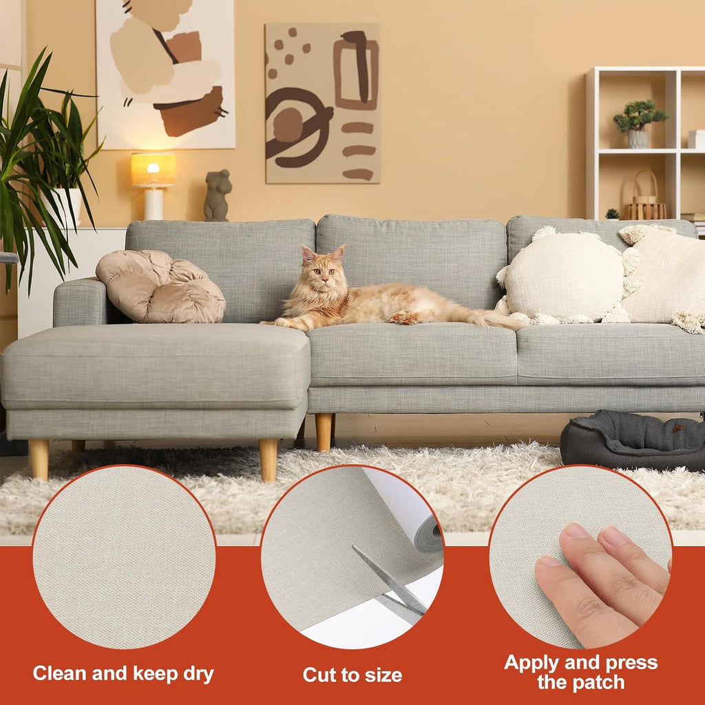 PATIKIL 70x6.2 Inch Linen Repair Tape, Repair Fabric Patch Self Adhesive Couch Patch Line Repair Patch for Furniture Sofa Car Seats Office Chairs, Khaki