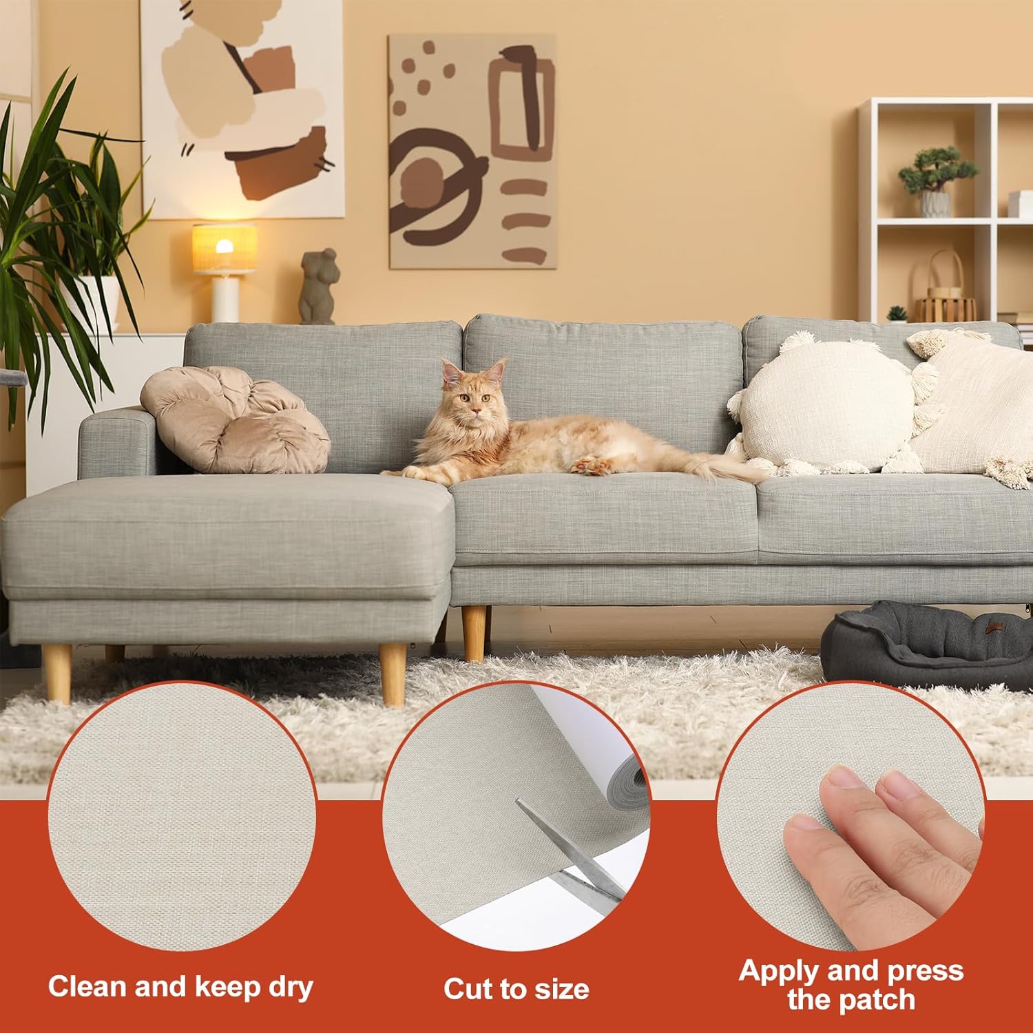 PATIKIL 70x6.2 Inch Linen Repair Tape, Repair Fabric Patch Self Adhesive Couch Patch Line Repair Patch for Furniture Sofa Car Seats Office Chairs, Khaki