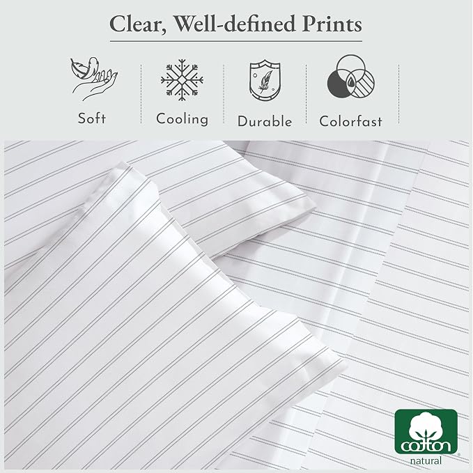 California Design Den Stripe Twin Sheets Set, 100% Cotton 12" Pocket Twin Size - Image 5