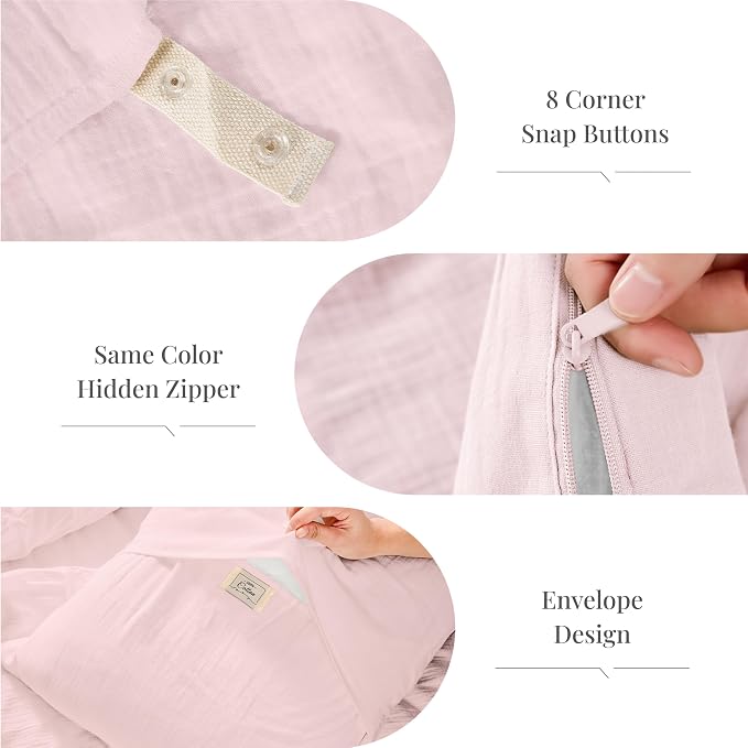Pink Duvet Cover Queen Size, 100% Sandwashed Cotton Soft Queen Duvet Cover Set - Image 5