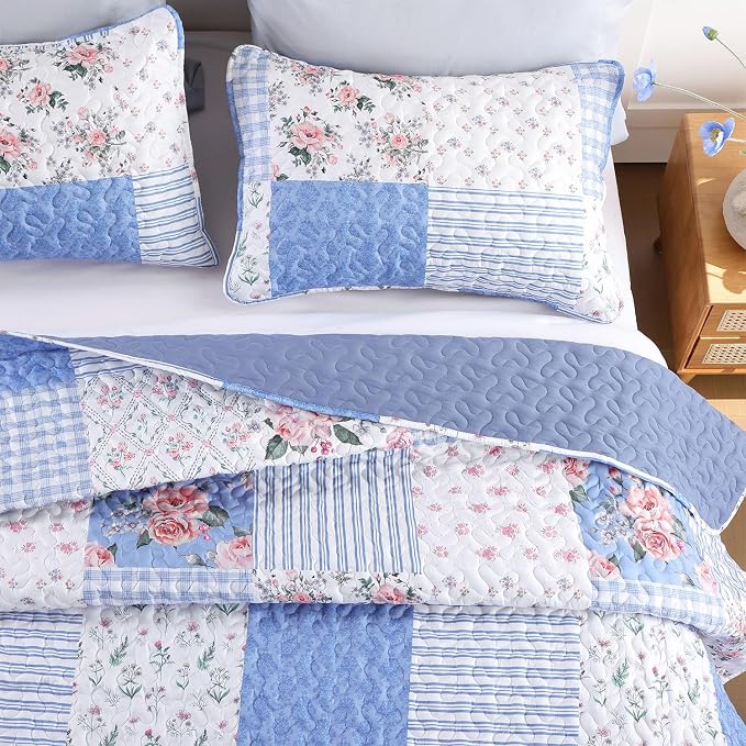 YIKUSH Quilt Sets Queen Size Floral Quilt Set 3 Pieces Bedding Set Bedspreads - Image 3
