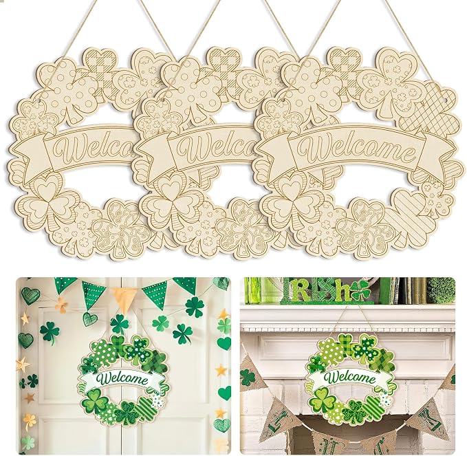 Large Size 12" Wooden Shamrock Ornaments to Paint, St. Patrick's Day Decoration by Sophena