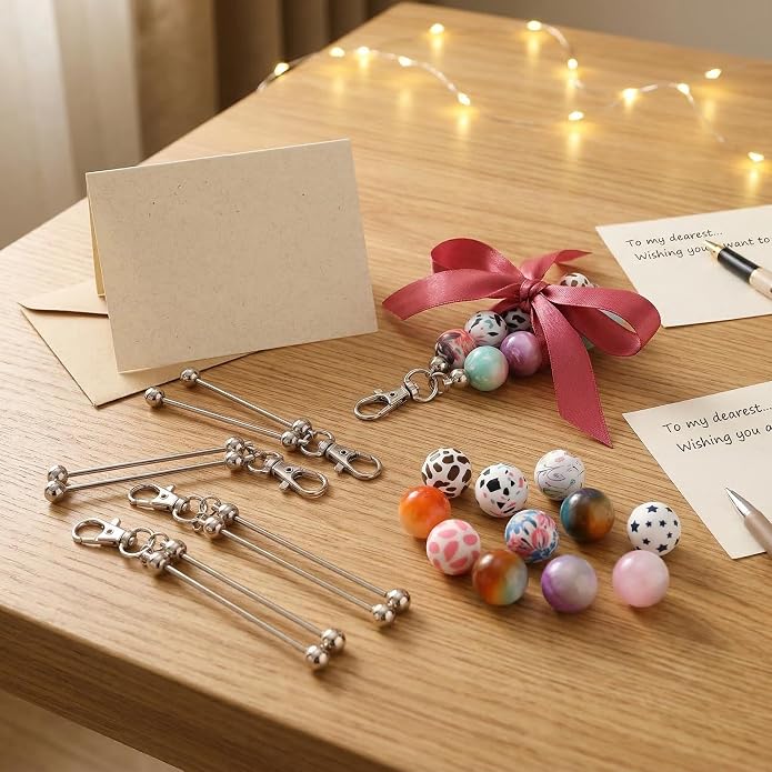 22 PCS Beadable Keychains Bars Bulk 11 Colors DIY Beaded Keychain Making Kit - Image 7