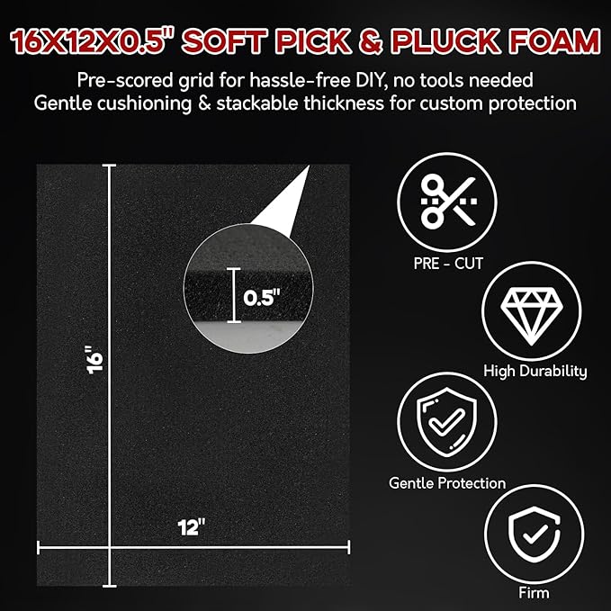 4 Pack Pick and Pluck Foam Sheets 16x12x0.5 Inch, Pre-Cut Grid Foam - Image 3