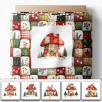 Christmas Patchwork Mushroom House Fabric Panel – Single Continuous Cotton - Image 2