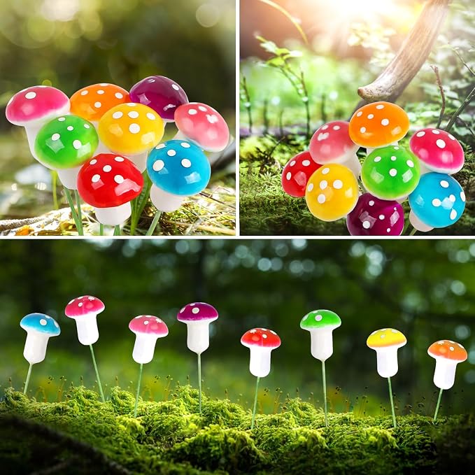 MIDELONG Mini Mushrooms Tiny Figurines Miniatures Colorful Mushrooms Garden - Image 3
