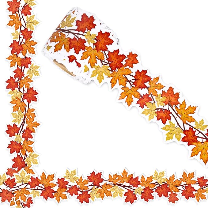 FYSUIMU 65.6 Ft Fall Thanksgiving Bulletin Board Borders Maple Leaves Vine Die by FYSUIMU