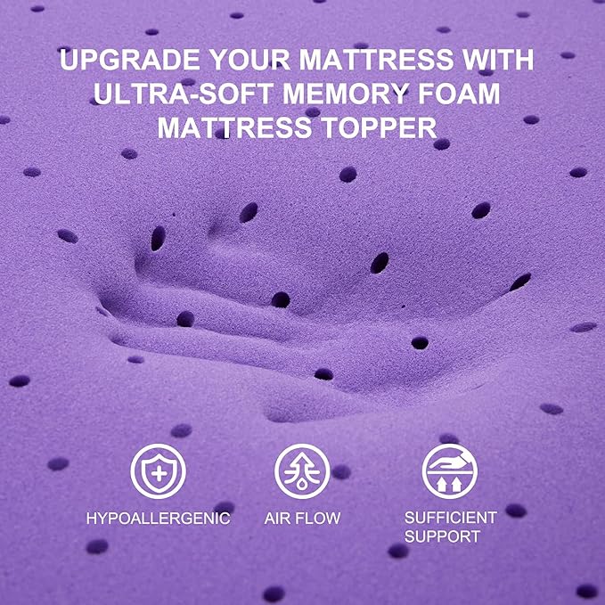 SINWEEK 1.5 Inch Gel Memory Foam Mattress Topper Ventilated Soft Pressure - Image 4