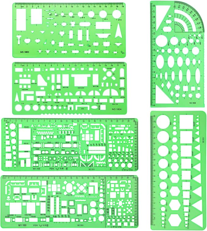 6 Pieces Plastic Measuring Templates Building Formwork Stencils Geometric by Shappy