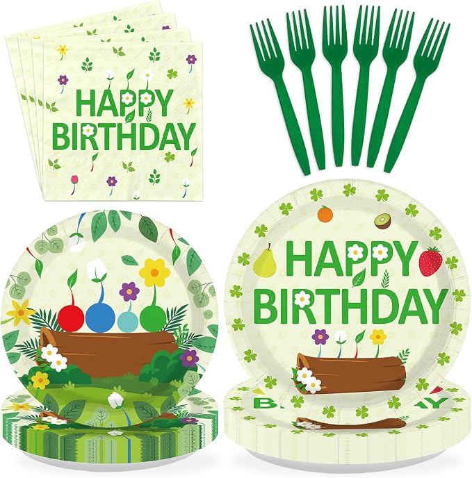 96 Pcs Plant Gaming Birthday Party Decoration Cartoon Wildflowers Plates and by Greencian
