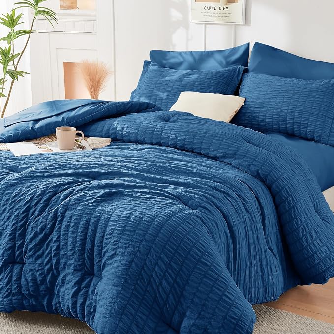 HYMOKEGE Teal Duvet Cover Queen Size, Ultra Soft 3-Piece Seersucker Duvet Cover by HYMOKEGE