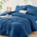 HYMOKEGE Teal Duvet Cover Queen Size, Ultra Soft 3-Piece Seersucker Duvet Cover by HYMOKEGE