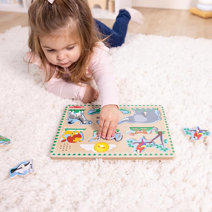 Melissa & Doug Zoo Animals Sound Puzzle – 8-Piece Wooden Peg Puzzle - Image 6