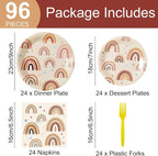 Boho Rainbow Party Plates Napkins Decorations Serves 24, Groovy Hippie Party - Image 2